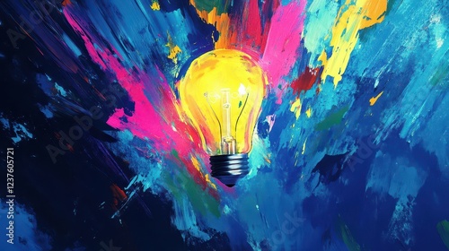 Lightbulb Eureka Moment with Vibrant Colorful Paint Explosion Energy for Creative Inspiration Campaigns photo