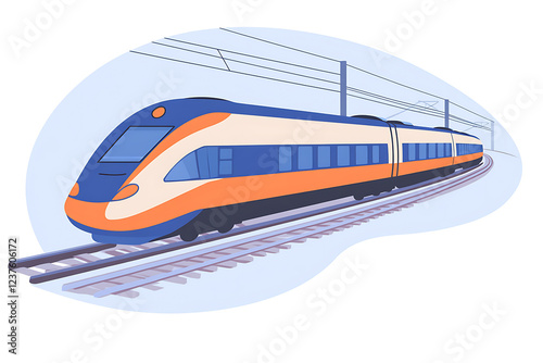 A flat vector illustration of a high-speed train in motion with a modern design