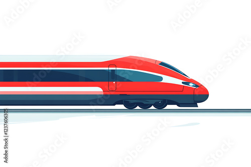 A flat vector illustration of a high-speed train traveling on tracks