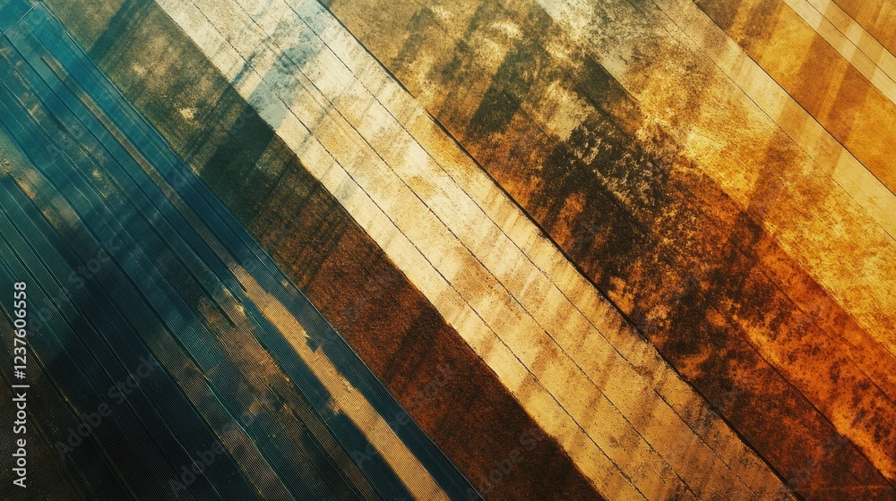Obraz premium aerial view of agricultural fields diagonal pattern autumn color