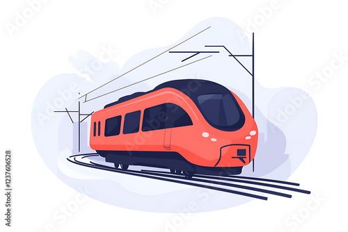 Dynamic flat vector illustration of a high-speed train in motion
