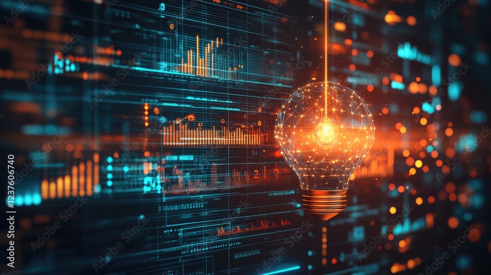 Fototapeta premium Strategy business planning ideas for investment and financial. glowing light bulb with futuristic graphic icon.