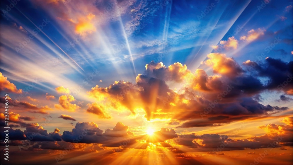 Fototapeta premium Majestic sky with vibrant clouds and sun rays, holy sun