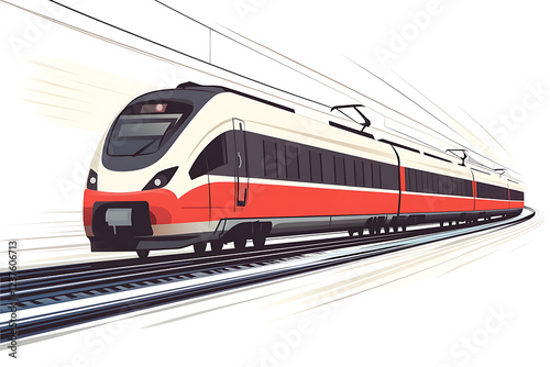 A flat vector illustration of a high-speed train in motion