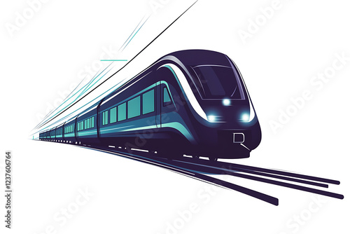 A flat vector illustration of a high-speed train in motion, showcasing modern transportation technology