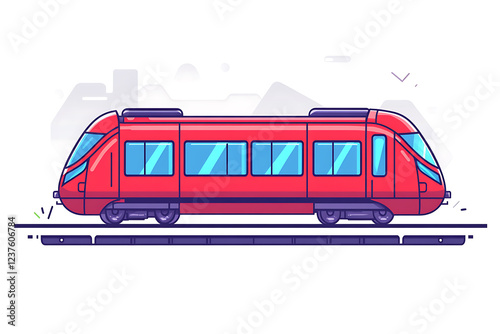 A flat vector illustration of a high-speed train on a modern railway track