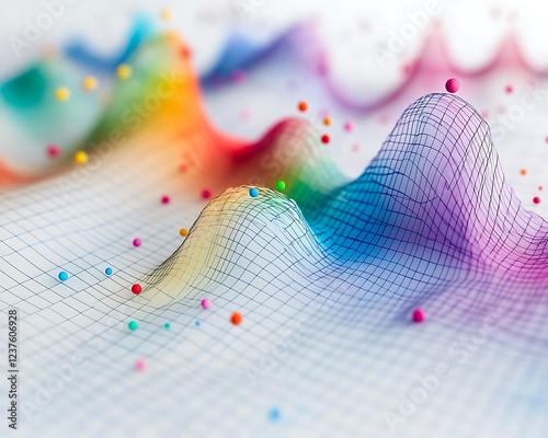 Mathematical scatter plots in vivid colors on a clean white grid