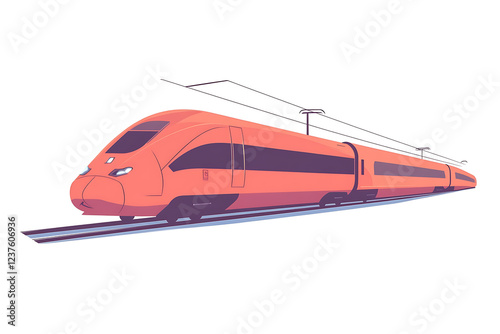 Dynamic flat vector illustration of a high-speed train rushing through a futuristic landscape