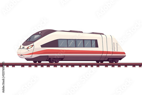 A flat vector illustration of a high-speed train in motion, showcasing modern transportation technology