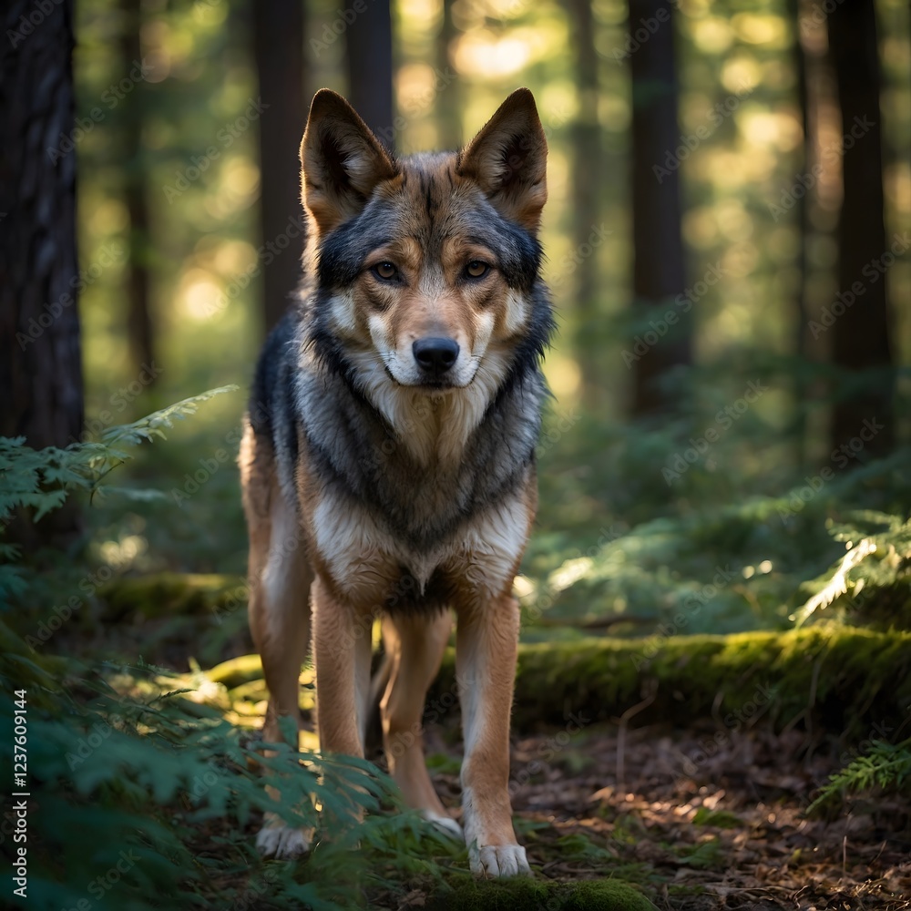 A New Beginning: Young Canis Lupus Youngi in the Heart of the Forest A New Beginning: Young Canis Lupus Youngi in the Heart of the Forest