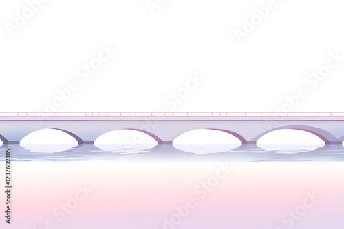 A flat vector illustration of a large bridge spanning across a river, featuring modern design and vibrant colors