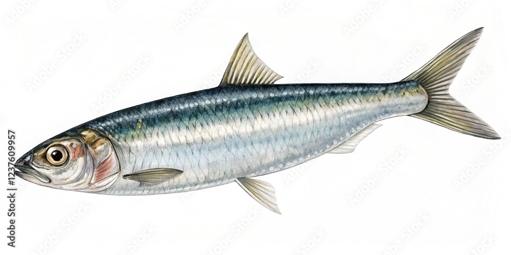 Fototapeta premium Savory Anchovy Isolated on a White Background for Culinary Use