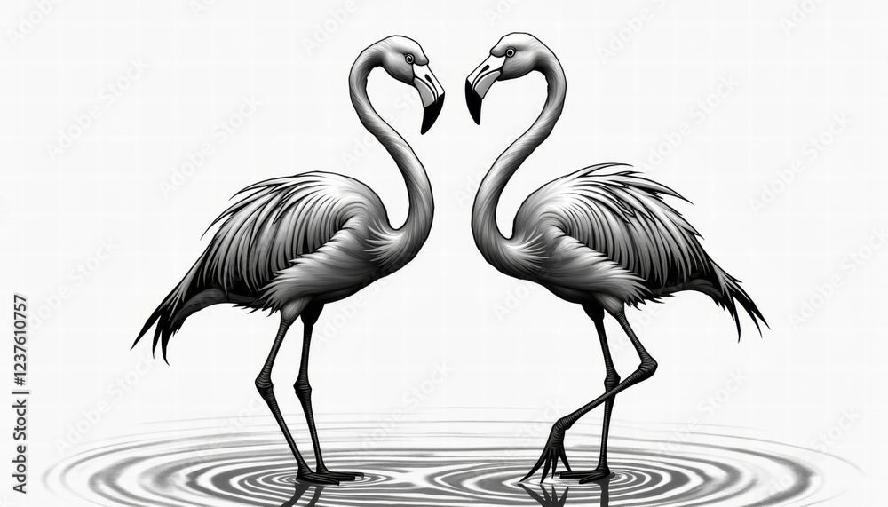 Obraz premium Black and White Flamingo Pair Design
