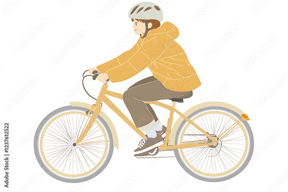 A flat vector illustration of a person riding a bicycle in a modern urban setting A flat vector illustration of a person riding a bicycle in a modern urban setting