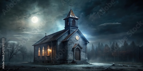 Dark metal background with a mysterious, abandoned church , intense, night,  intense, night, moody, abandoned, mystic, dark, shadows