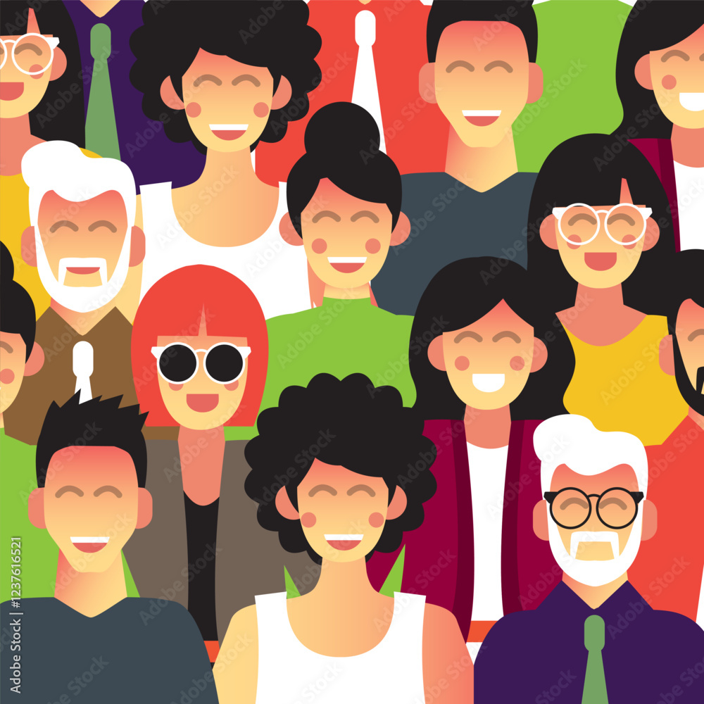 A collection of characters of various smiling people is a depiction of advanced and developing urban citizens. A collection of characters of various smiling people is a depiction of advanced and developing urban citizens.