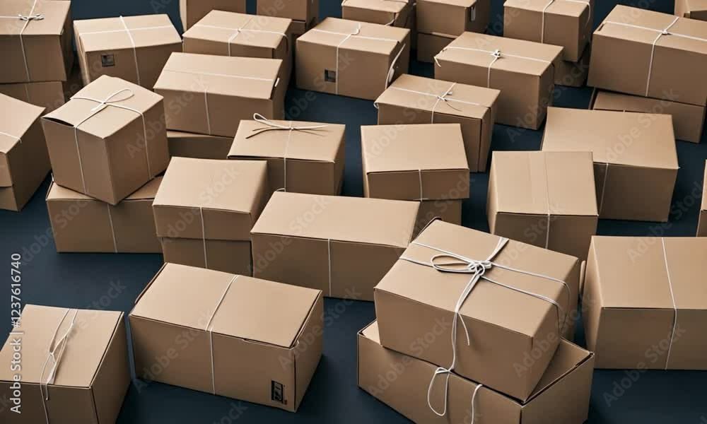 Stacked cardboard boxes with blankets and home goods. Stacked cardboard boxes with blankets and home goods.