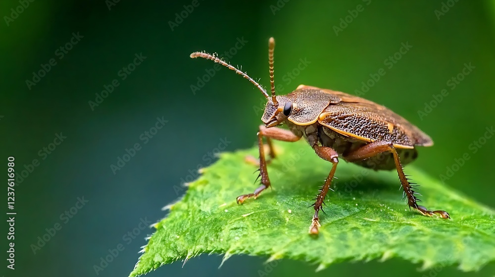 Naklejka premium Brown Weevil on Leaf with Bright Green Background in Nature : Generative AI