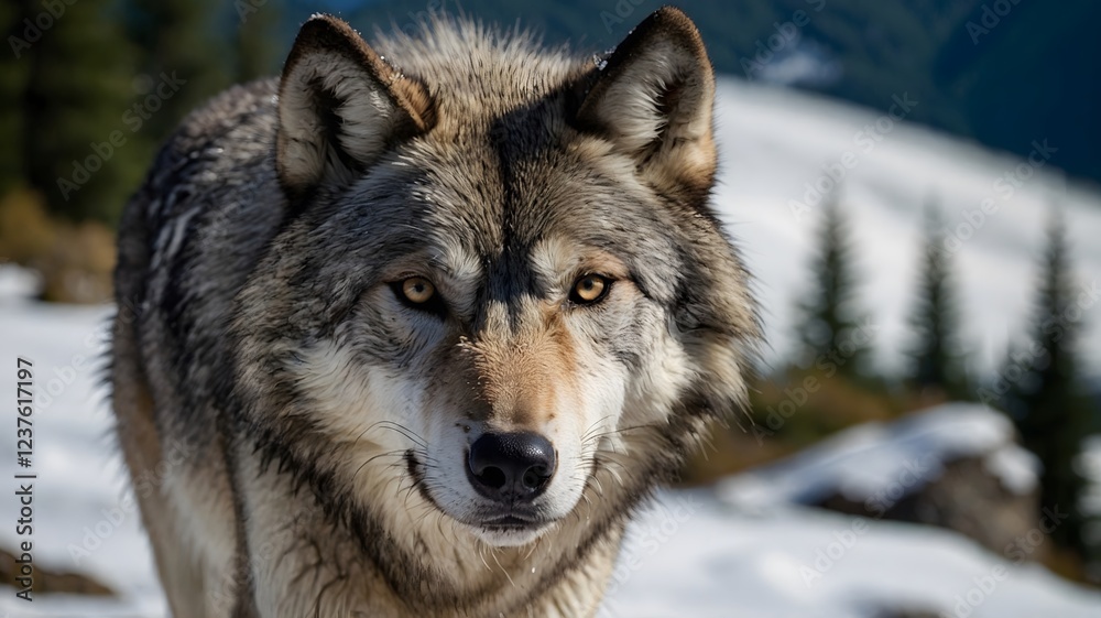 The Eyes of the Wild: Close-Up of Cascade Mountain Wolf with Piercing Gaze The Eyes of the Wild: Close-Up of Cascade Mountain Wolf with Piercing Gaze