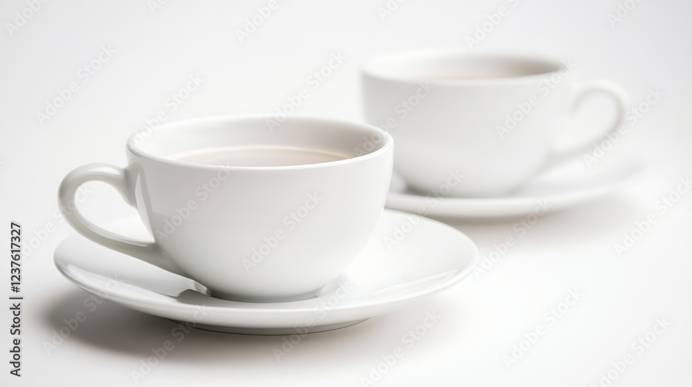 Fototapeta premium Minimalist White Coffee Cups on Simple White Background Empty : Generative AI