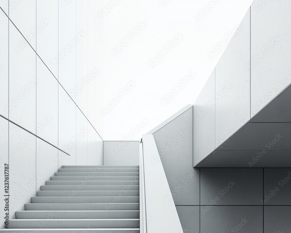Obraz premium Minimalist Architectural Staircase Design in Modern Concrete Structure, Capturing Clean Lines and Symmetry