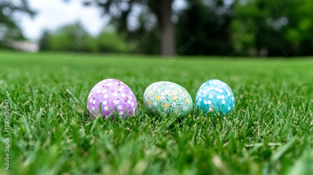 Naklejka premium Pastel Easter Eggs Hidden in Spring Grass (5)