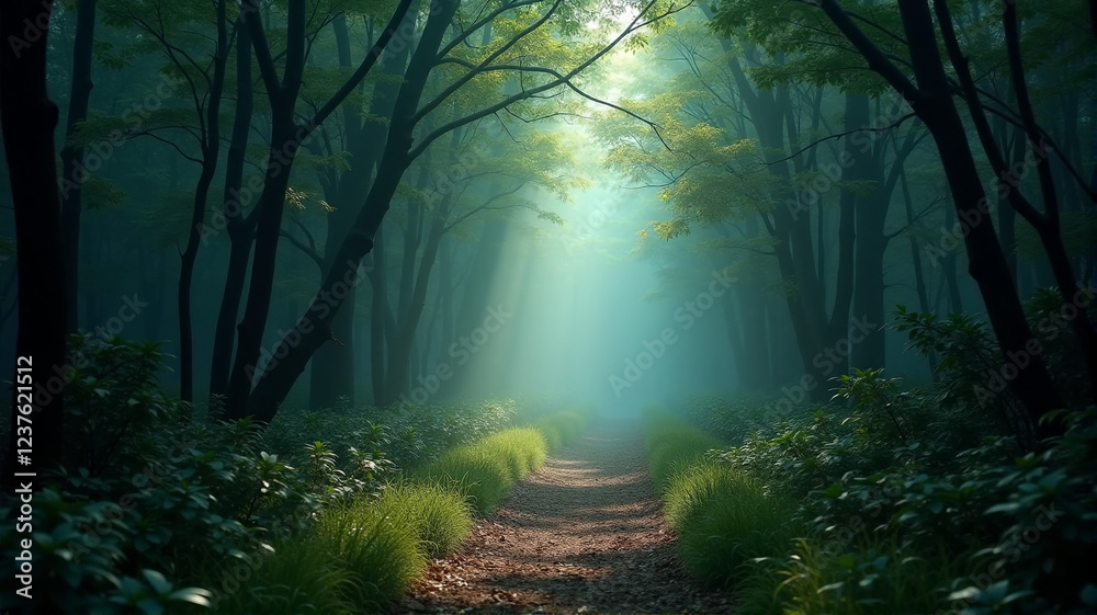 Obraz premium misty forest in the morning