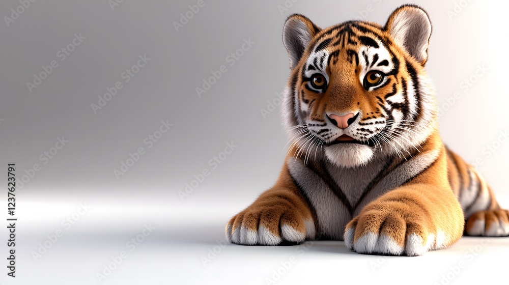 Obraz premium 3d cartoon tiger, very clean clear white background