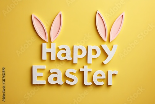 Bright yellow background with playful bunny ears and cheerful te