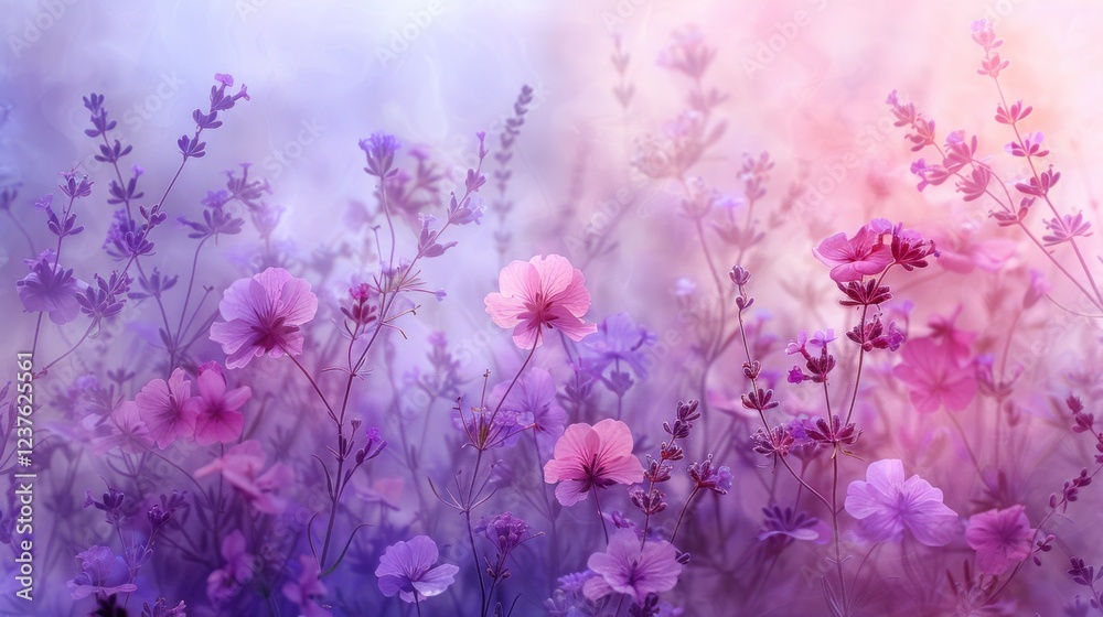 Naklejka premium Vibrant array of wildflowers on a soft blurred background.