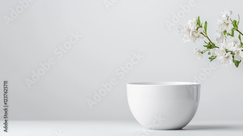 Wallpaper Mural White bowl, spring blossoms, minimalist backdrop, product display Torontodigital.ca