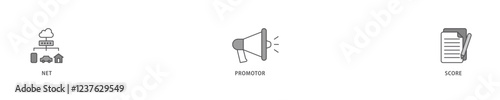 NPS icon set flow process which consists of shopping, customer, rating, like, premium, and store icon live stroke and easy to edit .