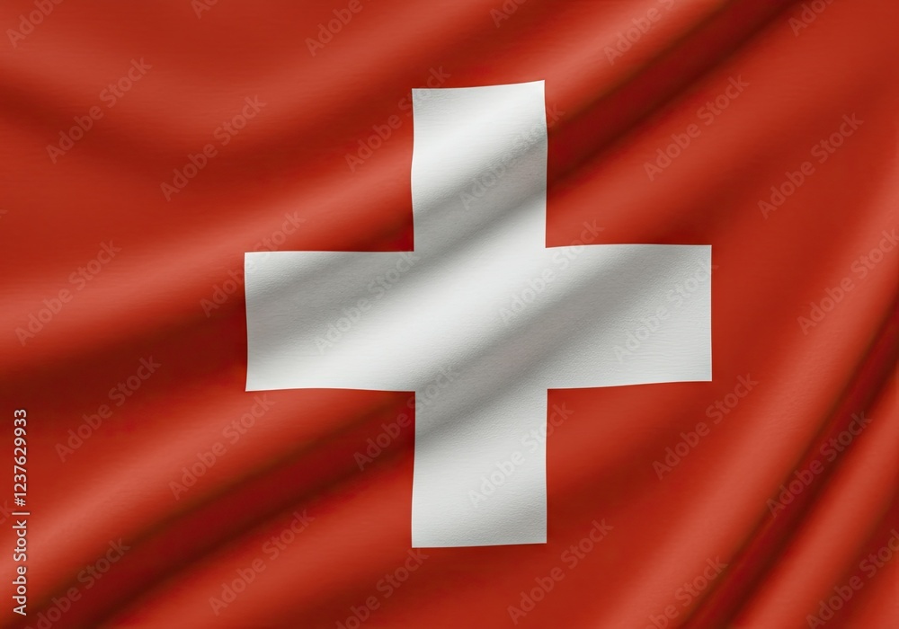 switzerland flag ruffled beautifully waving macro closeup shot switzerland flag ruffled beautifully waving macro closeup shot