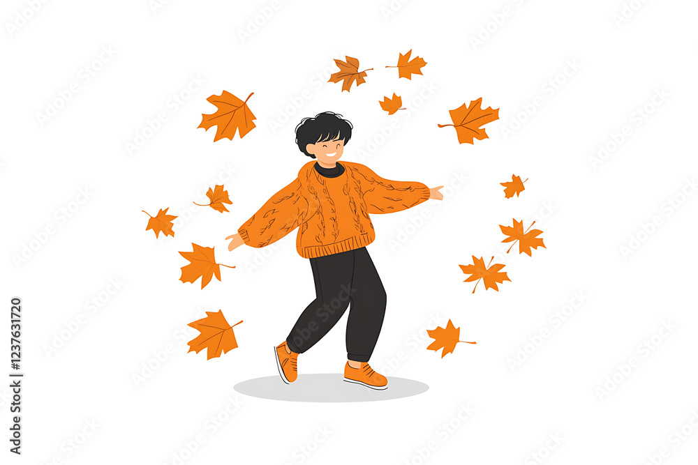A flat vector illustration capturing the beauty of autumn with colorful leaves, trees, and a serene atmosphere A flat vector illustration capturing the beauty of autumn with colorful leaves, trees, and a serene atmosphere