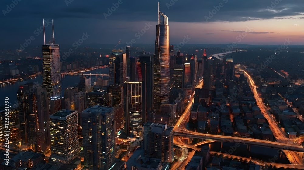 Obraz premium Metropolis of the Future: A Smart City Beneath a Futuristic Sky