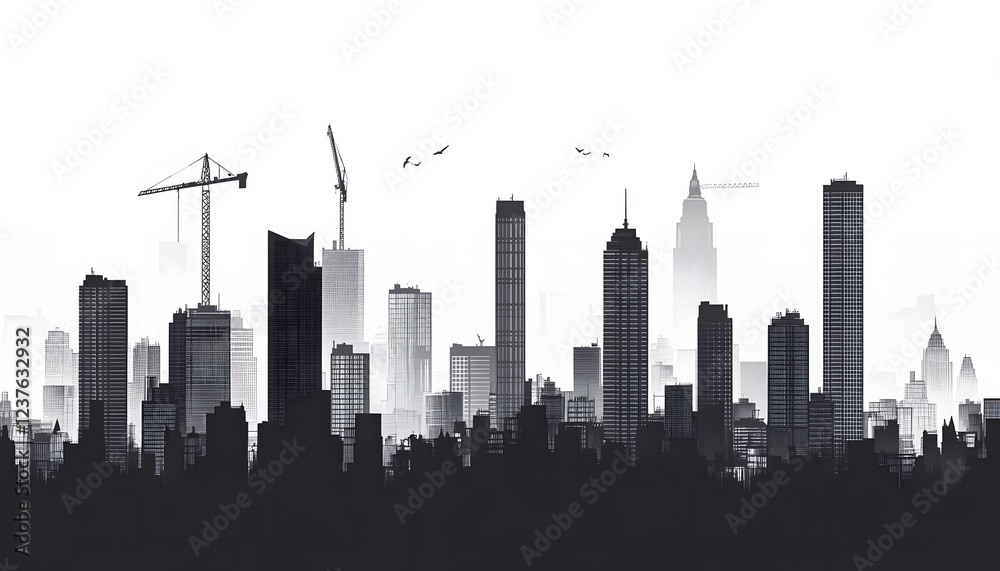 Obraz premium Modern City Skyline Under Construction With Cranes