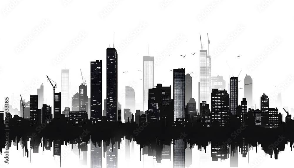 Fototapeta premium Monochrome Cityscape Skyline Architectural Illustration