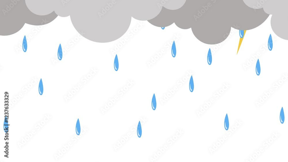 4K video Footage with Rain and Lightning. Dripping water falls, rain puddles, water spills or water falls down