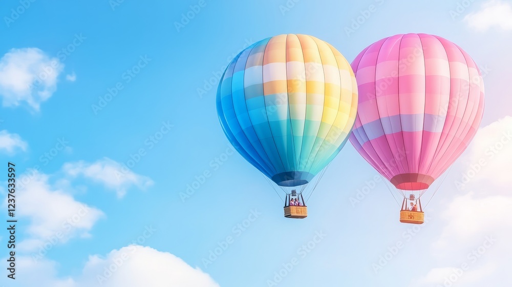 Fototapeta premium Pastel Hot Air Balloons Soaring High Above Clouds