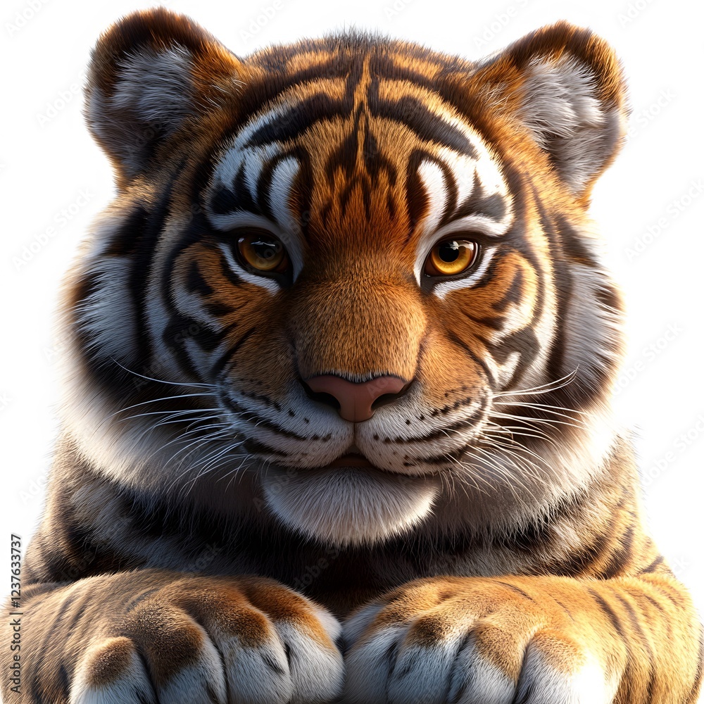 Obraz premium 3d cartoon tiger, very clean clear white background