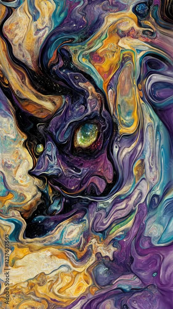 Surreal abstract depiction of cosmic elements with vibrant colors and fluid shapes at twilight Surreal abstract depiction of cosmic elements with vibrant colors and fluid shapes at twilight