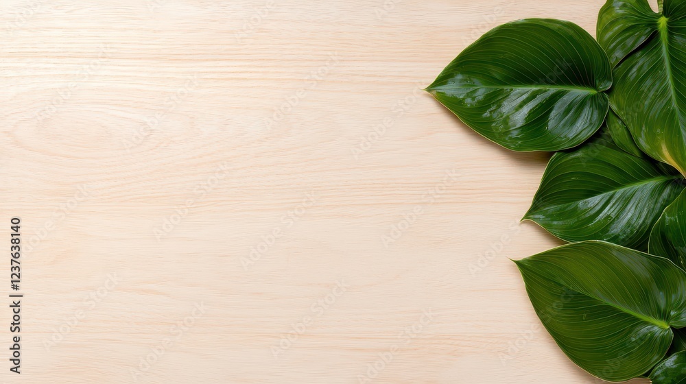 Fresh green leaves on a wooden surface, perfect for nature-inspired designs or eco-friendly projects. Fresh green leaves on a wooden surface, perfect for nature-inspired designs or eco-friendly projects.