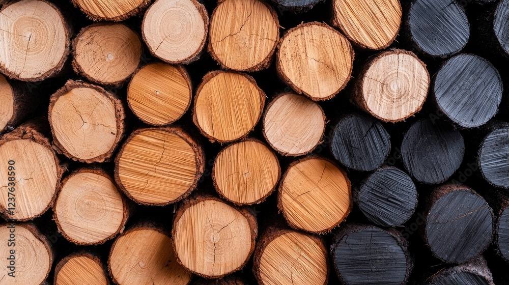 Stacked light and dark wood logs, texture background Stacked light and dark wood logs, texture background