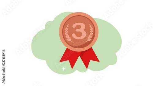 4K video Footage with Medal background Illustration. Video Animated Bronze Medal 3rd Place Illustration or third place medal award animation