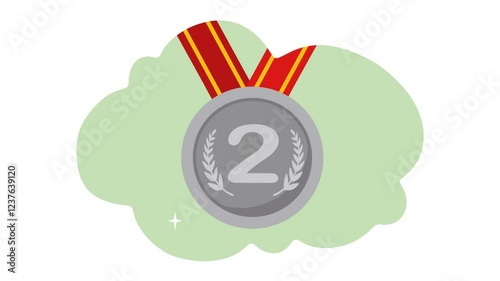 4K video Footage with Medal background Illustration. Video Animated Silver Medal 2nd Place Illustration or second place medal award animation