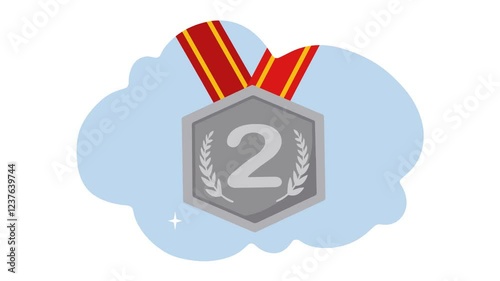 4K video Footage with Medal background Illustration. Video Animated Silver Medal 2nd Place Illustration or second place medal award animation