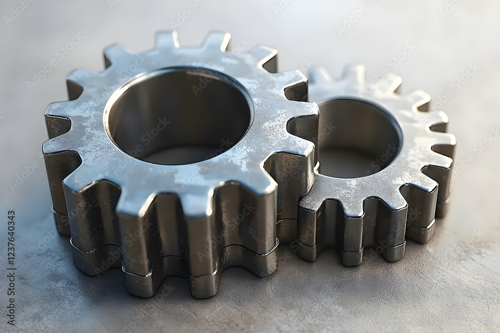 Interlocking gears on metallic surface, teamwork concept Interlocking gears on metallic surface, teamwork concept