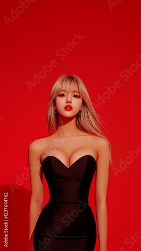 Elegant fashion model pose studio photography red background portrait glamour