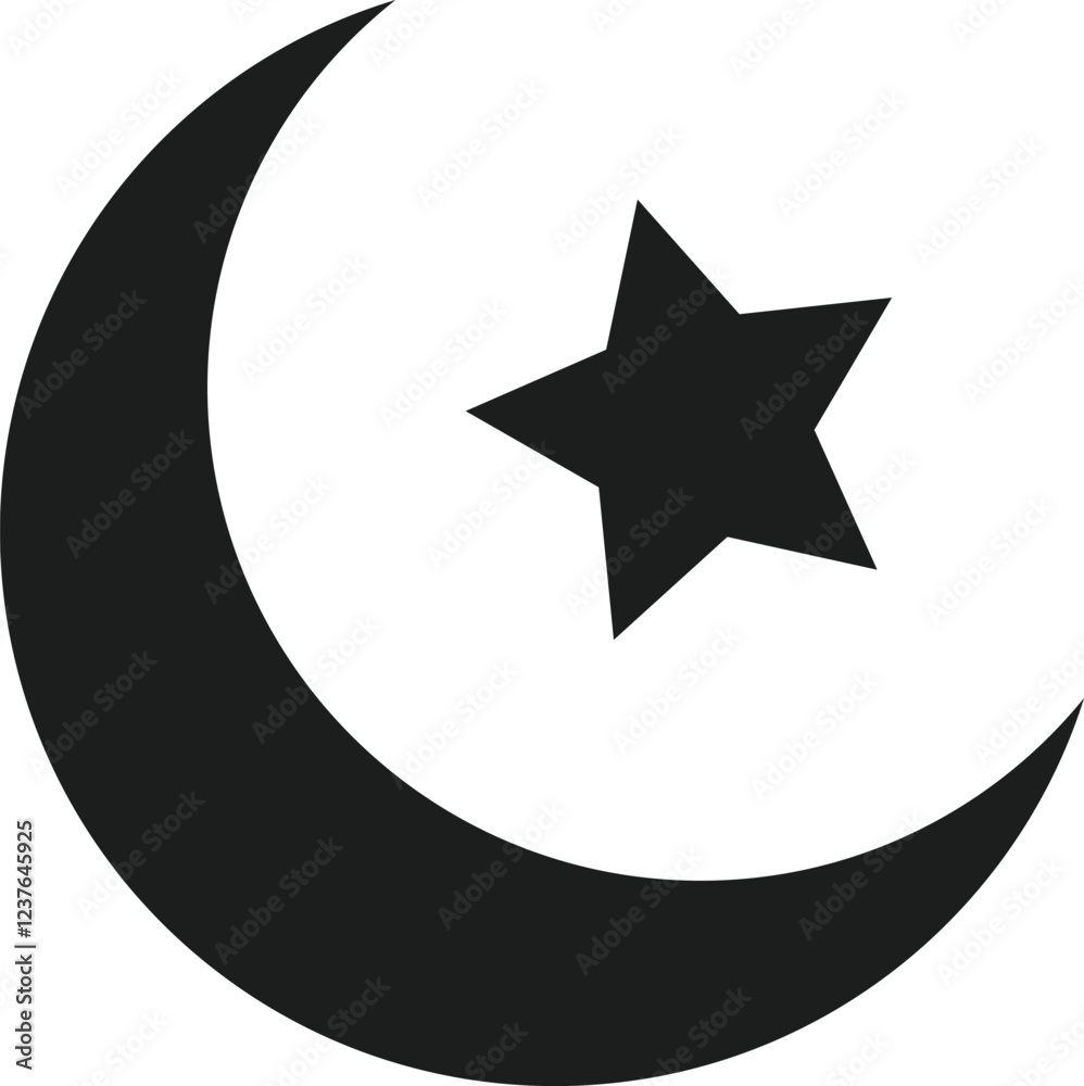 Crescent Moon and Star Icon - Islamic Religious Symbol Vector Crescent Moon and Star Icon - Islamic Religious Symbol Vector