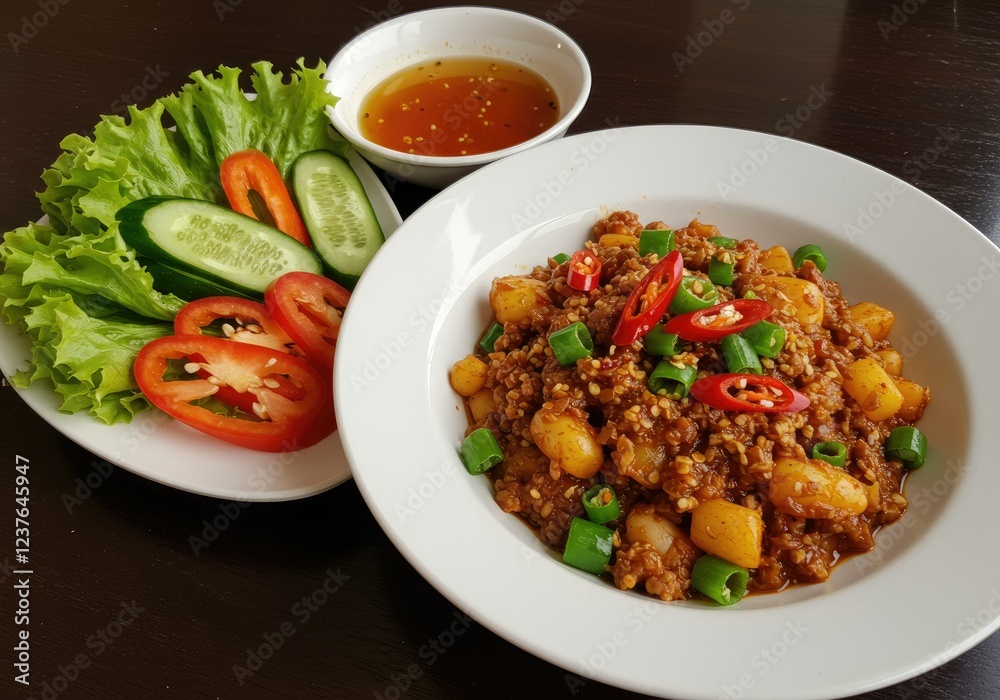 chill sauce with fresh vegetables set chill sauce with fresh vegetables set